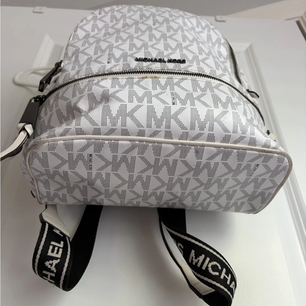 Michael Kors White MK Logo Mini Backpack with Silver Hardware